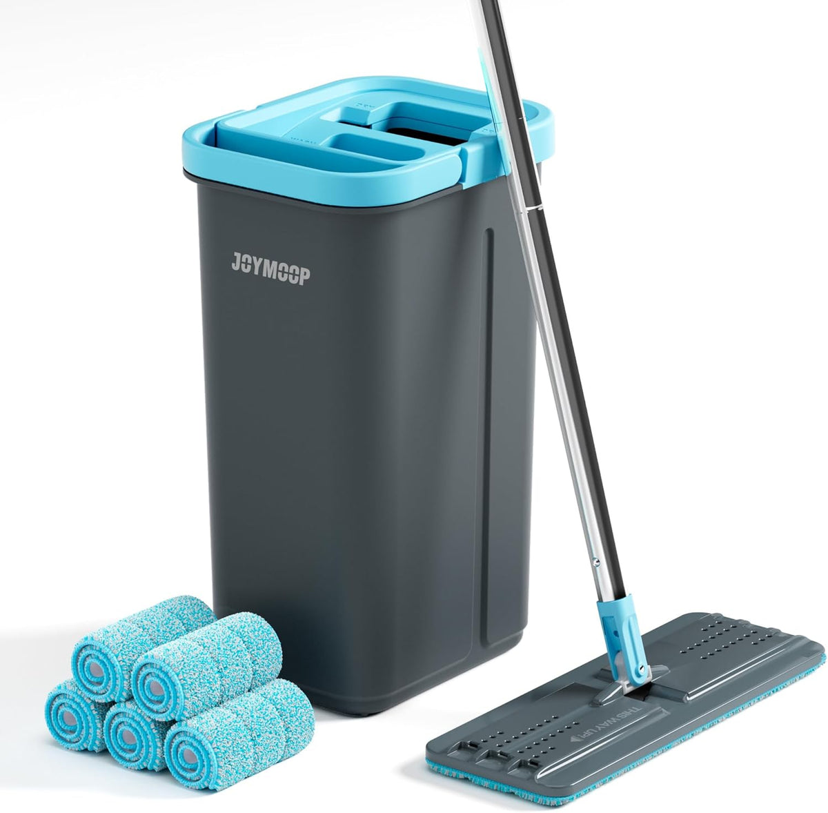 JOYMOOP Mop and Bucket Set with Wringer, with 5 Reusable Microfiber Mop Pads, Mops for Floor
