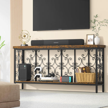ikkle 70.9" Extra Long Console Table, Industrial Narrow Sofa Table Behind Couch with 2 Tier Storage