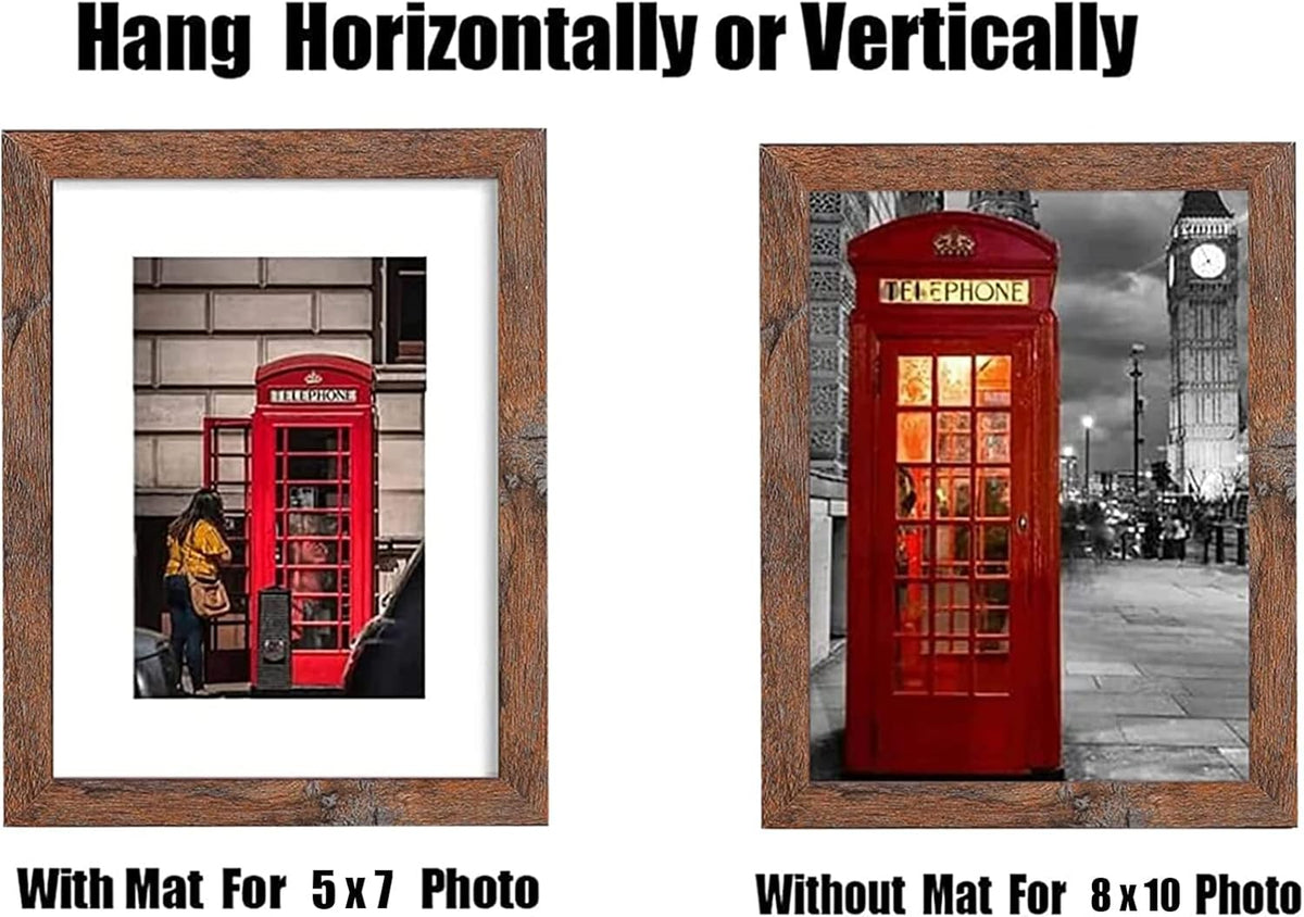 8x10 Picture Frame Set of 6, Display Pictures 5x7 with Mat or 8x10 Without Mat for Wall Mounting