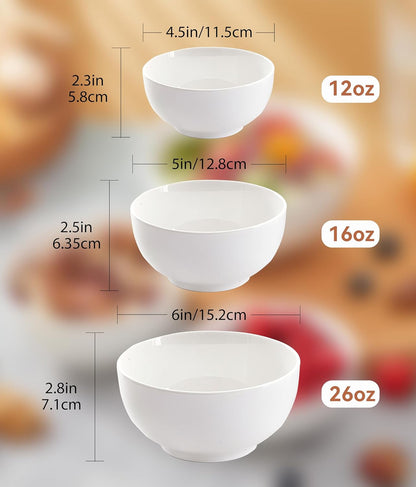 White 4.5in Small Ceramic Bowls, 12 OZ Cereal Bowls Set of 6 for Dessert, Rice, Jello, Pudding