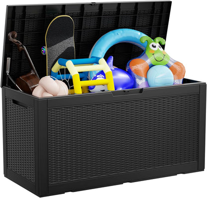 100 Gallon Deck Box,Resin Outdoor Storage Box with Lockable for Patio Furniture, Pool Accessories