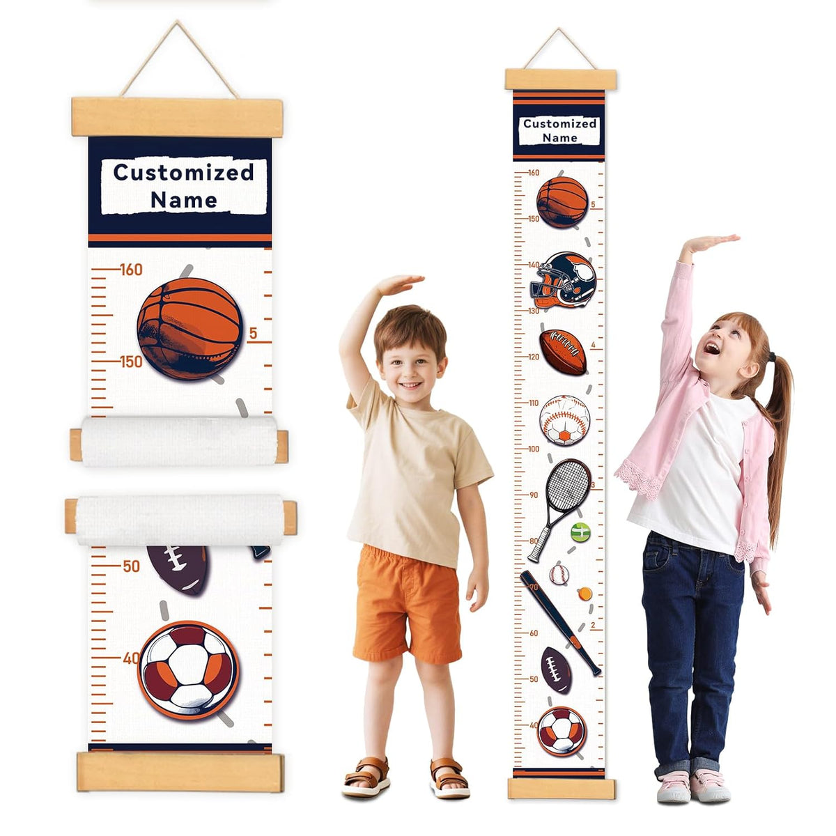 Personalized Name Growth Chart Wall Decor for Kids – Canvas Removable Height Chart Measuring Ruler