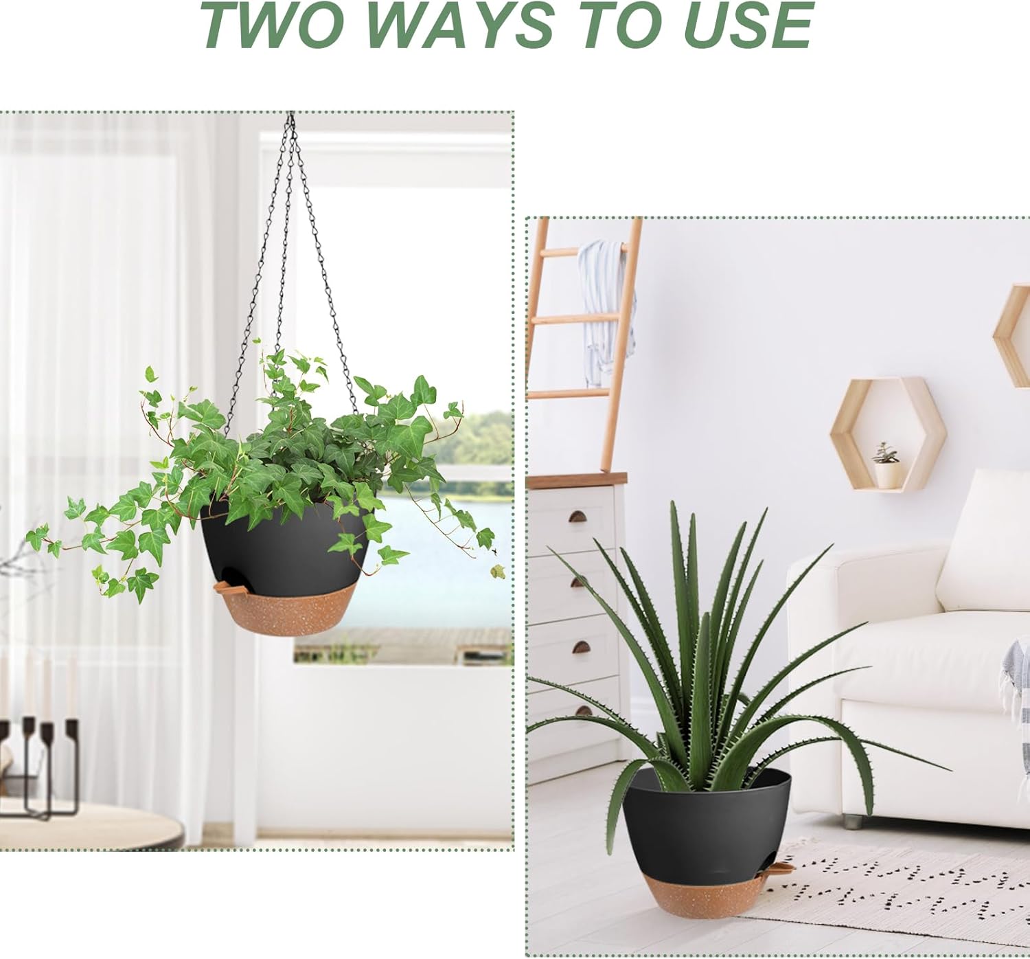 Hanging Planters for Indoor Outdoor Plants, 1 Set Self Watering Hanging Pot with Drainage Holes &
