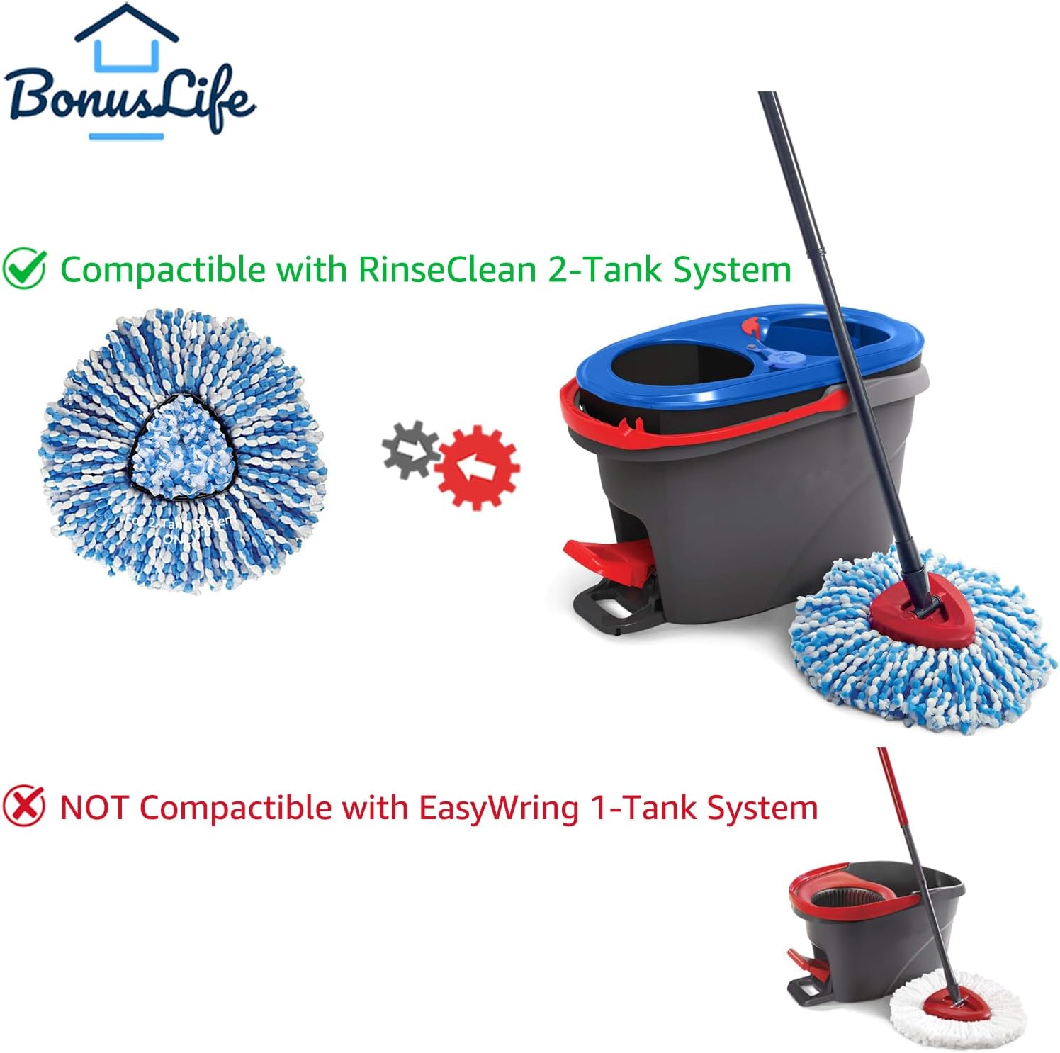 BonusLife 4-Pack Mop Head for O-Ceda RinseClea Spin Mop Refill 2-Tank System Only Easy Cleaning