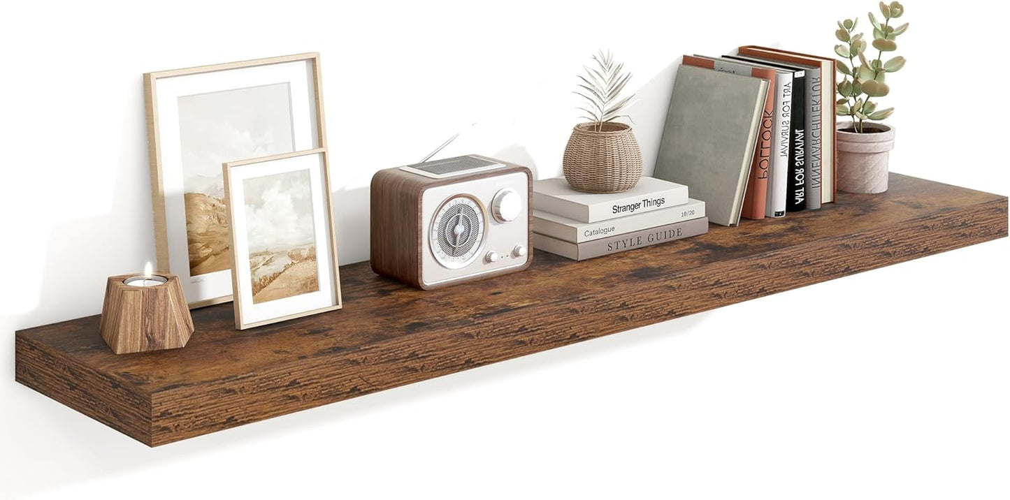 Heimlove 55 Inch Floating Shelves for Wall,10 Deep Large Rustic Brown Wall Shelf with Heavy Duty