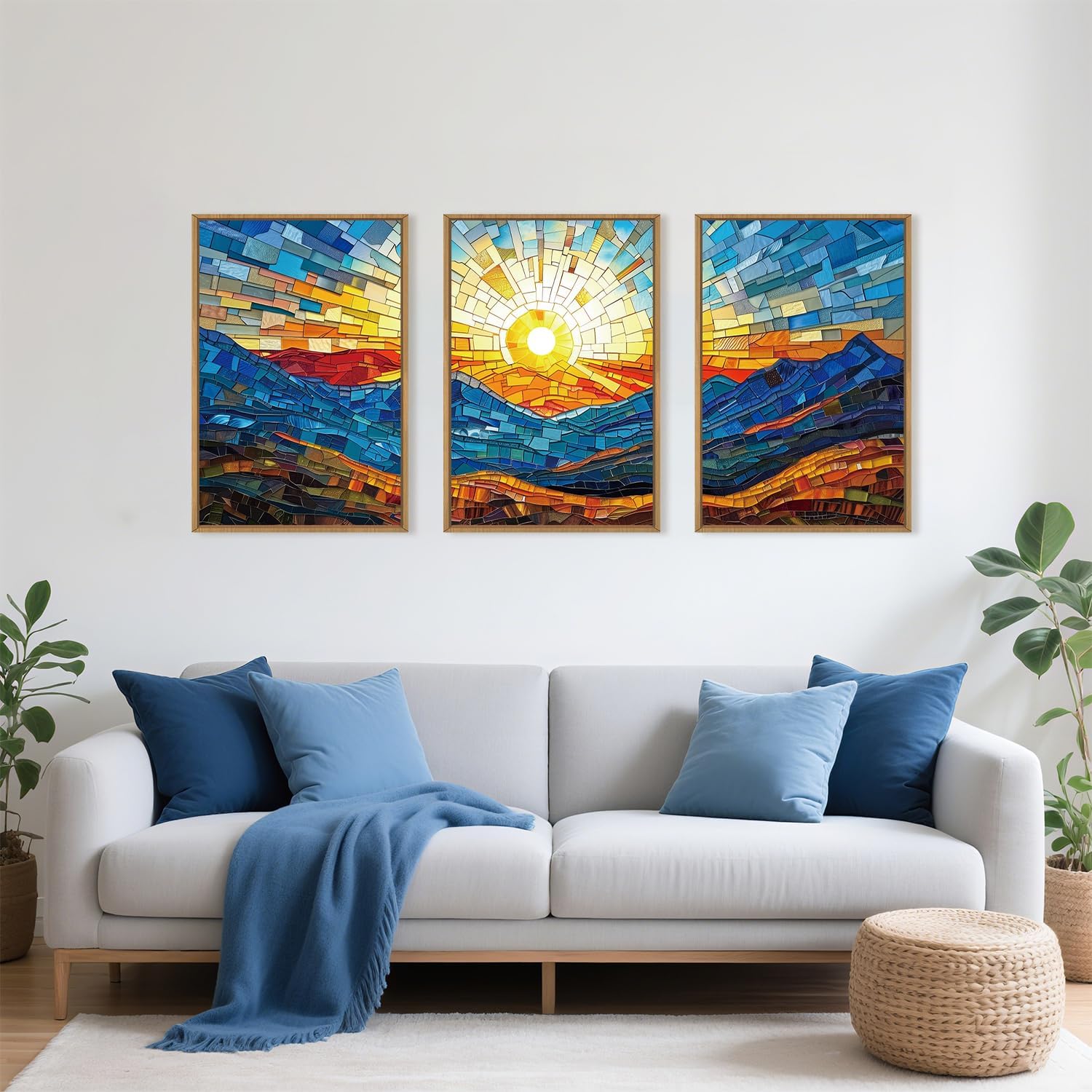 Mountains Framed Canvas Wall Art Set, Modern Abstract Art Painting, Irregular Square Ridge Wall