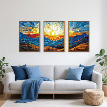 Mountains Framed Canvas Wall Art Set, Modern Abstract Art Painting, Irregular Square Ridge Wall