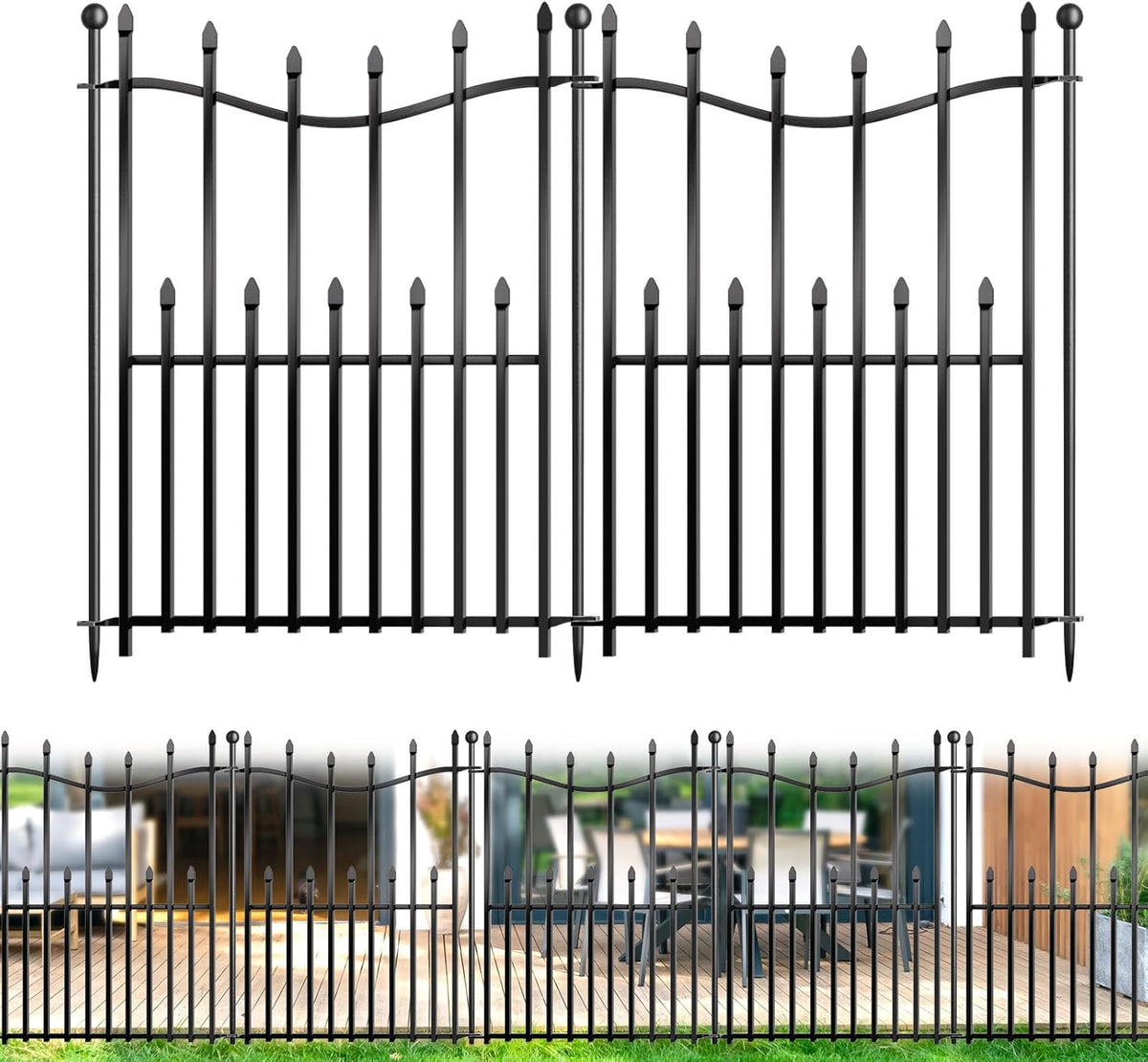 10 Panels No Dig Decorative Garden Fence, 32in(H)×22ft(L) Heavy-Duty Rustproof Metal Panels