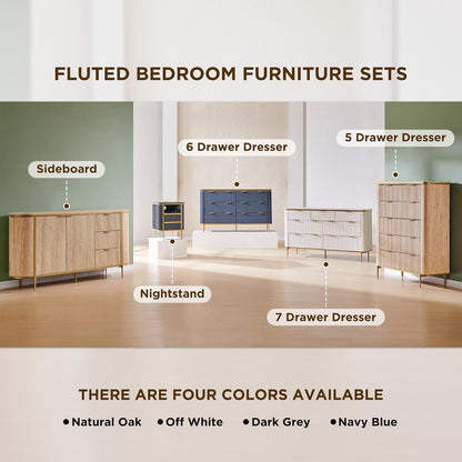 T4TREAM Fluted 5 Drawers Dresser for Bedroom, 48" Tall Modern Dresser Chest of Drawers, Gold