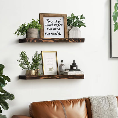 Floating Wall Shelves - 16"x6.8"x1.2" Sturdy Rustic Brown Solid Wood Shelves for Storage and Décor