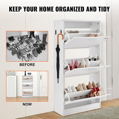 VEVOR Shoe Cabinet with 3 Flip Drawers, Shoe Storage Cabinet for Entryway, Free Standing Shoe