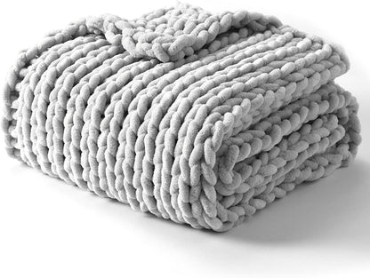 YnM Chunky Throw Blanket, Hand Knitted with Chenille Yarn, Skin Friendly, Ventilated and