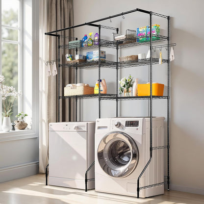 VEVOR Over The Washer and Dryer Storage Shelf, 6 Tier Laundry Room Drying Rack with Hanger Rod and
