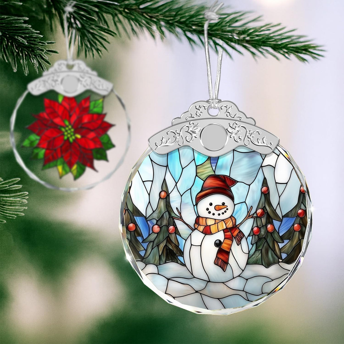 Stained Glass Ornament - Snowman Christmas Ornaments - Xmas Decor - Ornaments for Christmas Tree