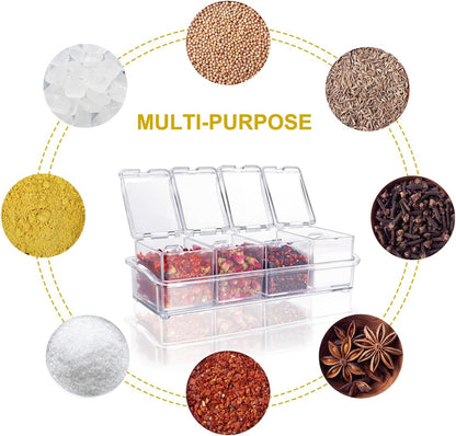 Clear Seasoning Box 4 PCS/Set, Acrylic Seasoning Rack Seasoning Storage Container Condiment Jar