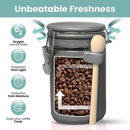 Home Intuition 4-Piece Ceramic Kitchen Canisters Set, Airtight Containers with Wooden Spoons