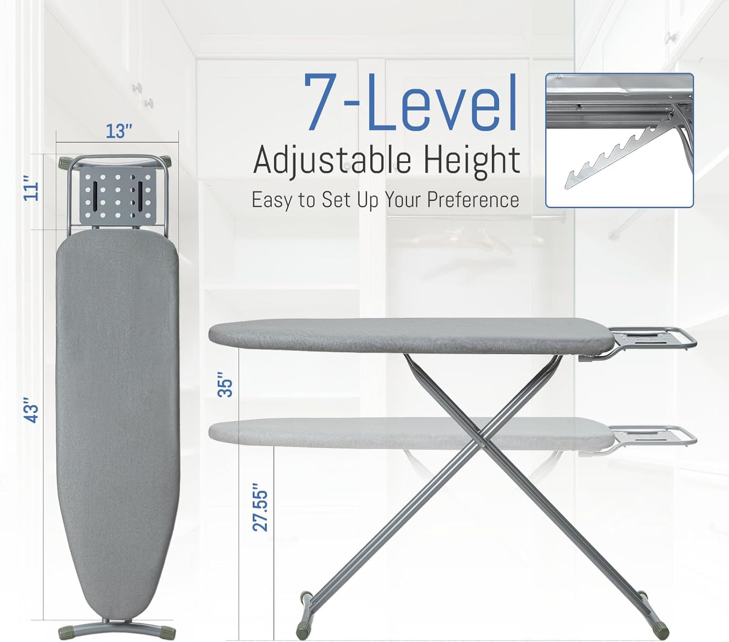 Ironing Board Full Size, BlissBoard 43"x13" Sturdy Heavy Duty Iron Board with Iron Rest, Heat