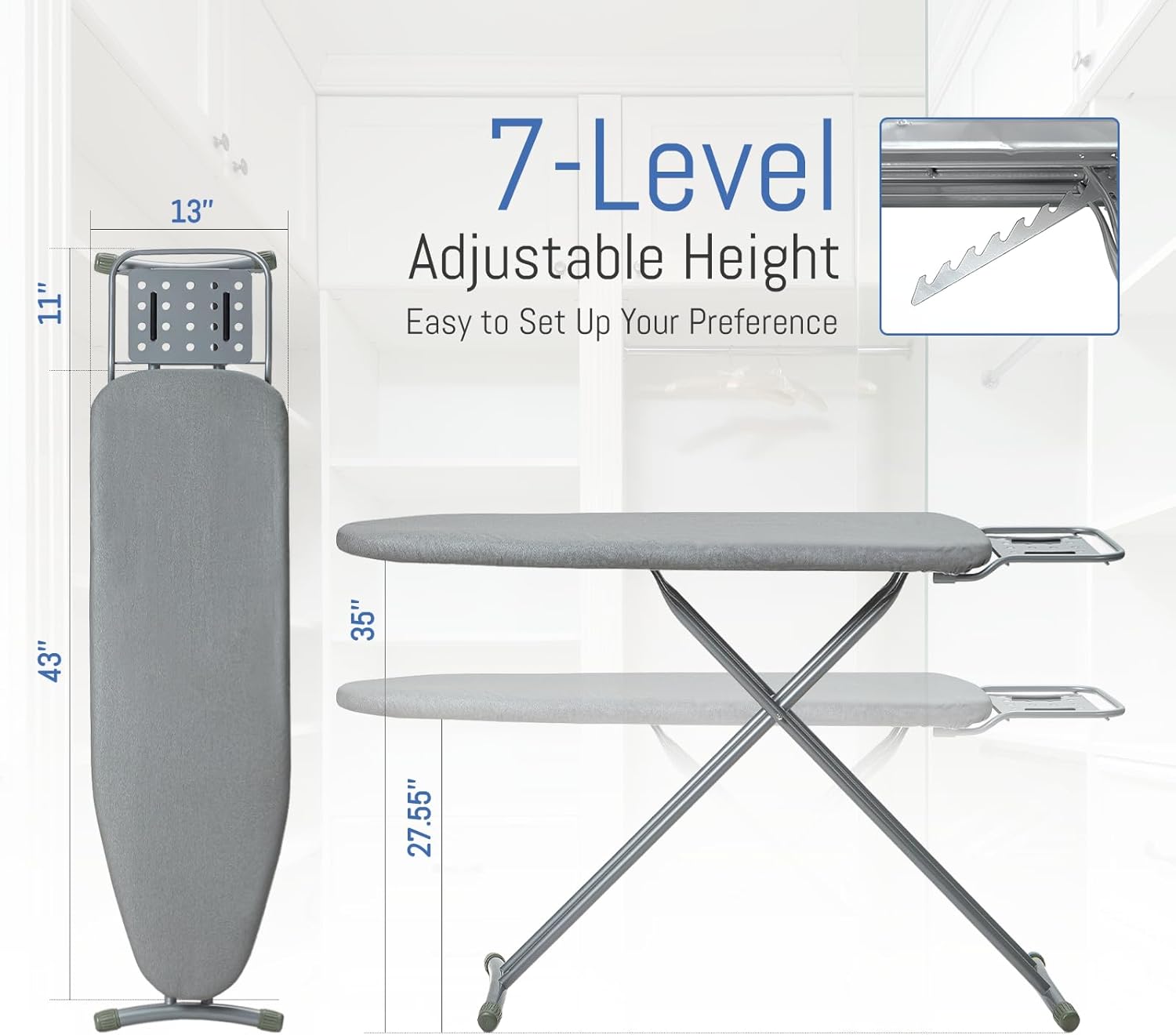 Ironing Board Full Size, BlissBoard 43"x13" Sturdy Heavy Duty Iron Board with Iron Rest, Heat