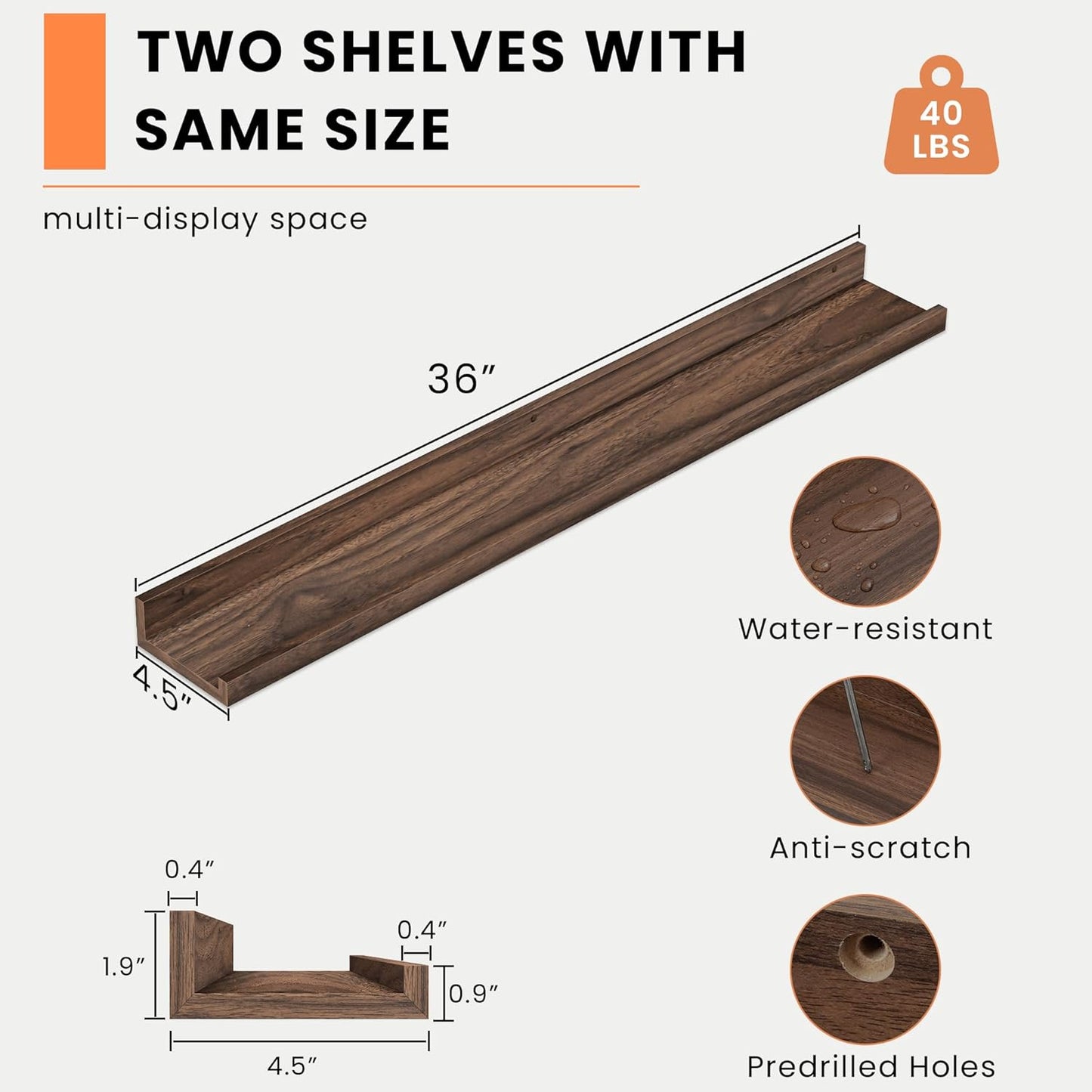 Heimlove Picture Ledge Shelf, Floating Shelves Set of 2, 36 Inches Picture Shelf for Wall with