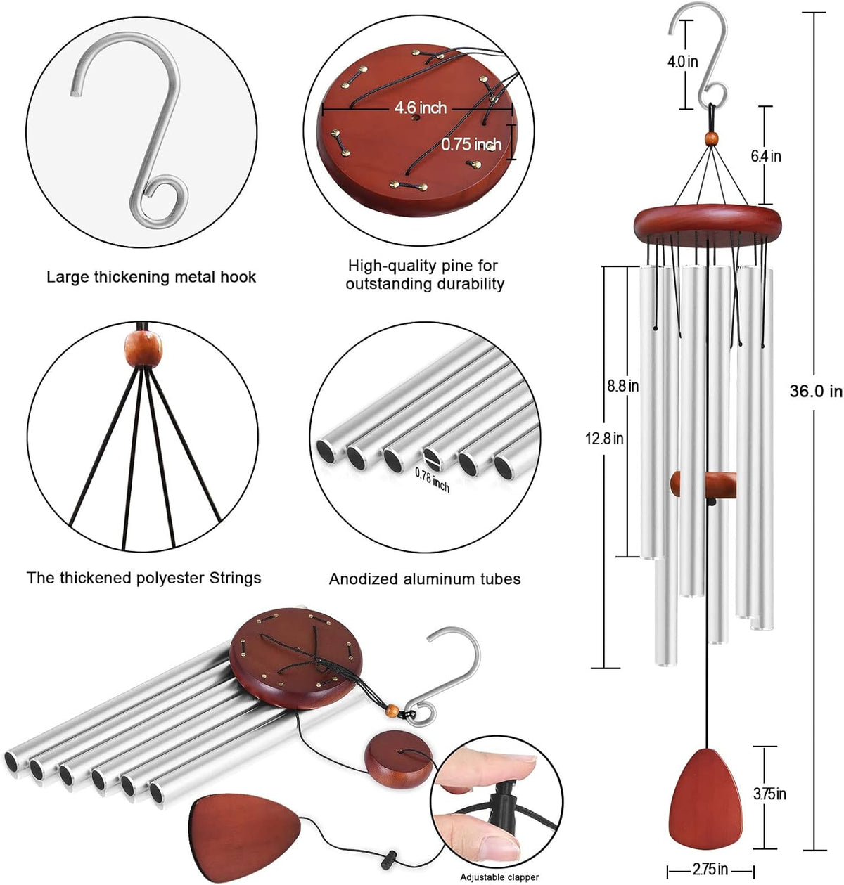 Large Aluminium Wind Chimes Outside, Soothing Melodic Memorial Sympathy Wind Chime, Suitable