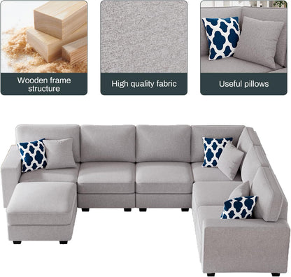 L Lengend Vansen Modular Sectional Sofa U Shaped Couch with Ottoman Modern Reversible Corner