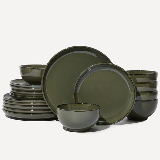 18 Piece Dinnerware Set for 6, Reactive Glaze Terracotta Plates and Bowls Set, Large Family-Sized