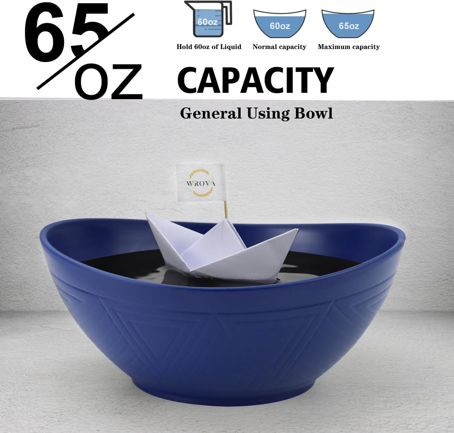 65oz Large Salad Bowls Deep Blue - Wheat Straw Serving Bowls Set of 4 - Unbreakable Serving Bowls