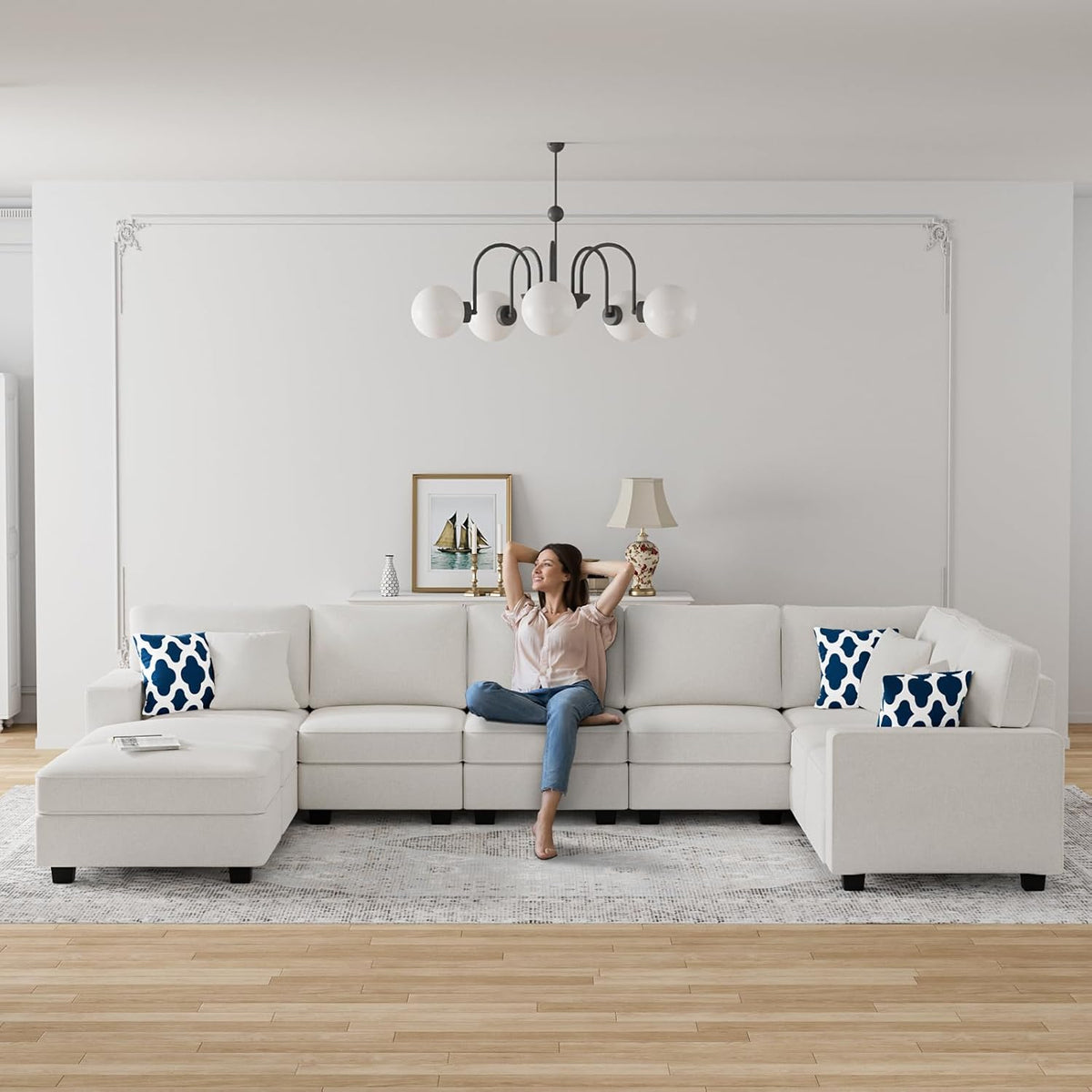L Lengend Vansen Modular Sectional Sofa U Shaped Couch with Ottoman Modern Reversible Corner
