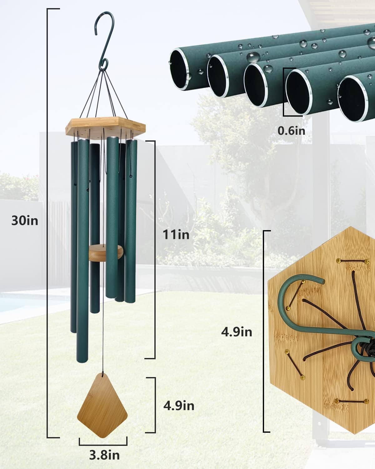 Wind Chimes Outdoor Deep Tone, Wind Chimes for Outside, Memorial Wind Chimes with Hook as Gifts for