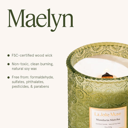 LA JOLIE MUSE Mandarin Matcha Candle - Bergamot, Matcha, Cedarwood | 19 oz Large Wooden Wick