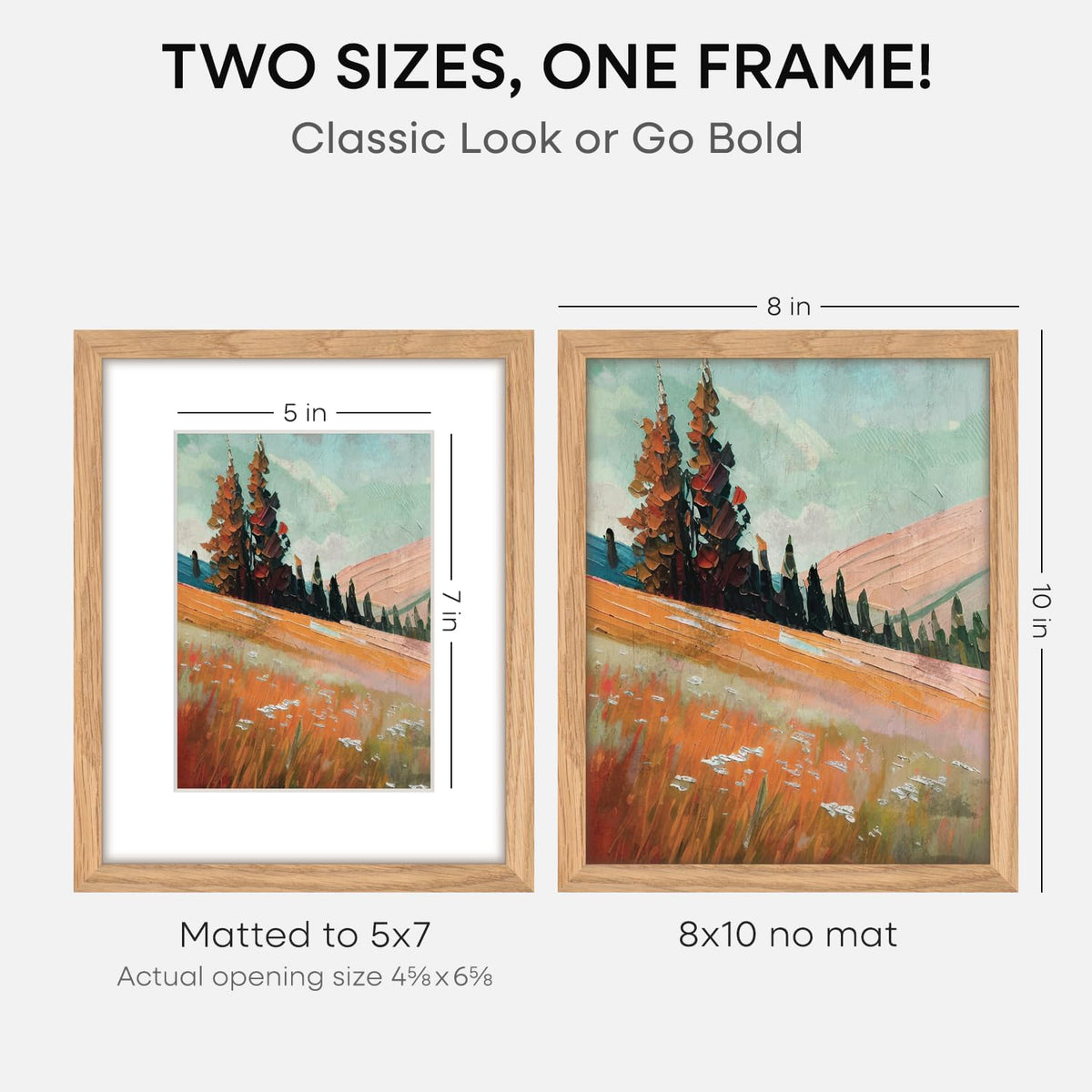 Homeforia 8 x 10 Wood Picture Frame, High End Natural Oak 8x10 Light Wooden Frames with Mat 5x7