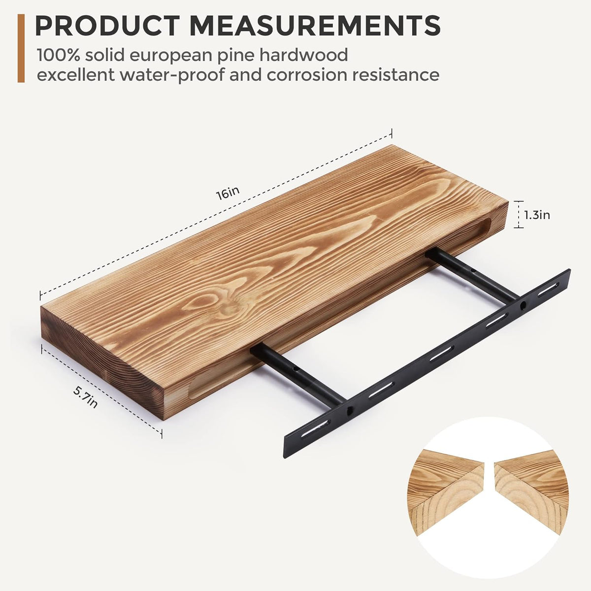 Fun Memories European Pine Floating Shelves for Wall, Mounted Shelf for Decor Storage Set of 2