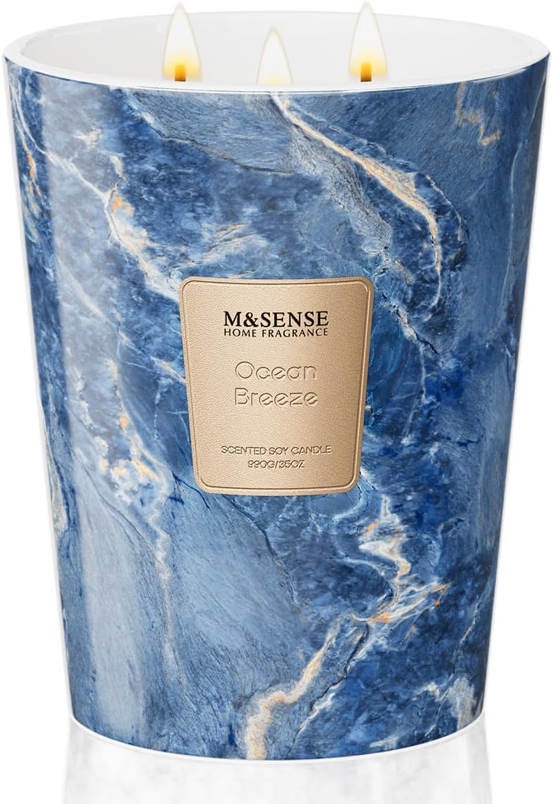 M&SENSE Ocean Breeze Scented Candles for Home, 3-Wick Highly Scented Jar Candles, 35 Oz 150 Hours