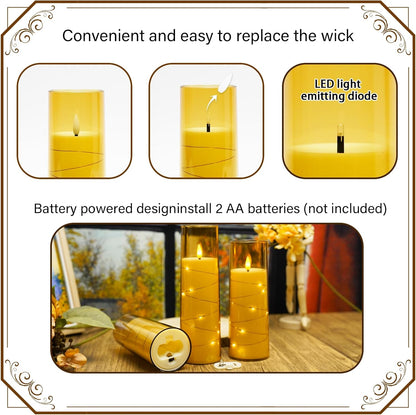 Flickering Flameless LED Candles,Battery Operated Candles 9 Pcs with Embedded Star String,Acrylic