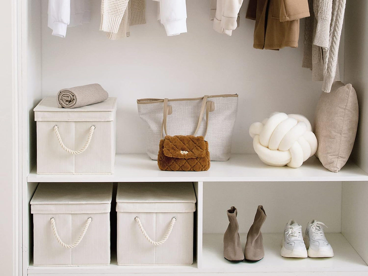 StorageWorks Storage Bins with Lids, Decorative Storage Boxes with Lid and Soft Rope Handles