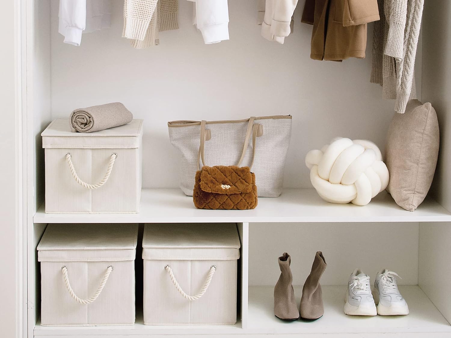 StorageWorks Storage Bins with Lids, Decorative Storage Boxes with Lid and Soft Rope Handles