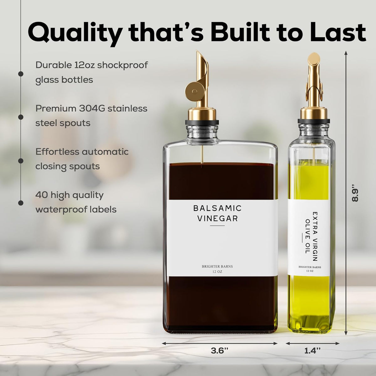 Glass Olive Oil Dispenser Bottle for Kitchen by Brighter Barns - Coffee Syrup Dispenser, Oil and