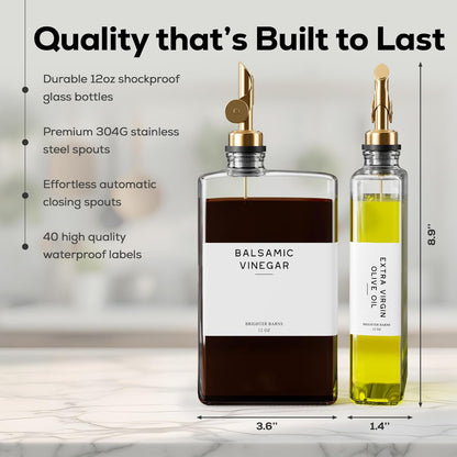 Glass Olive Oil Dispenser Bottle for Kitchen by Brighter Barns - Coffee Syrup Dispenser, Oil and