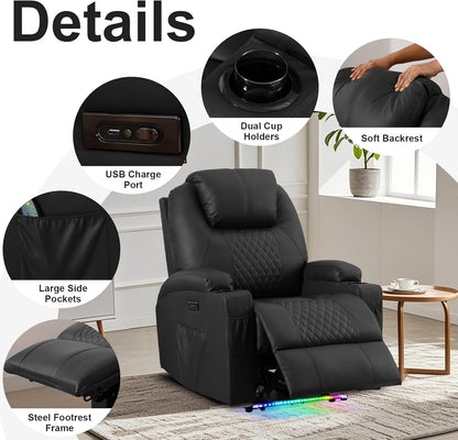 AHMED Power Recliner Chair with Vibration Massage & Heat for Adults, Faux Leather Home Theater