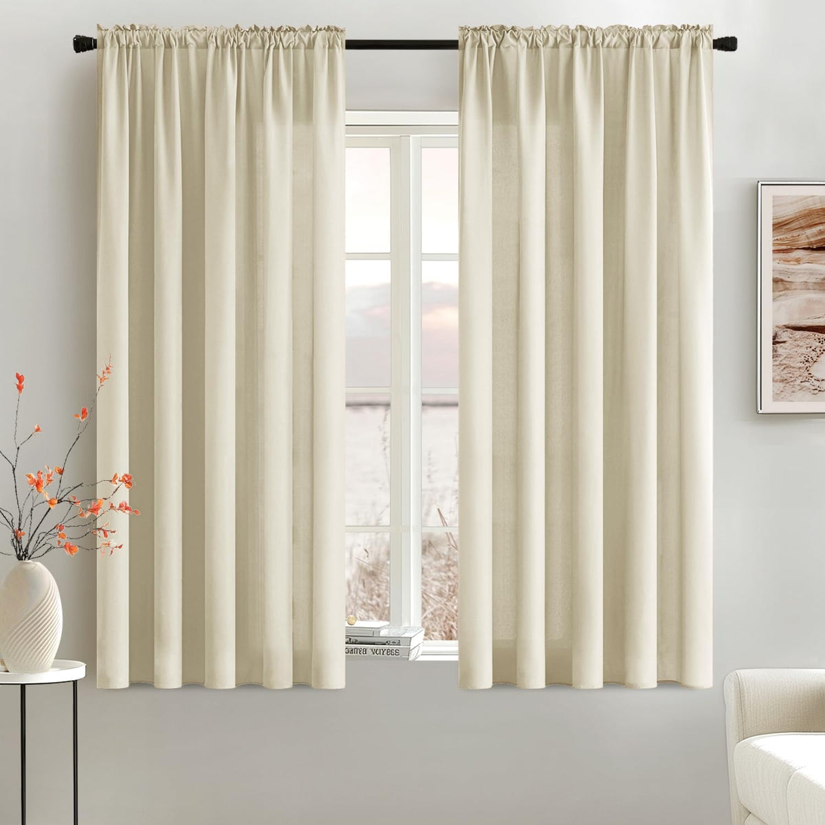 MIULEE Cream Beige Privacy Sheer Curtains That Let Light in 63 Inches Long Non-See-Through Semi