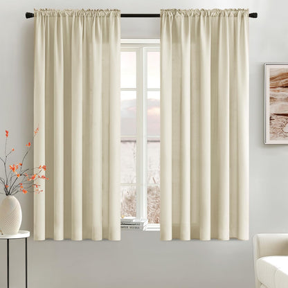 MIULEE Cream Beige Privacy Sheer Curtains That Let Light in 63 Inches Long Non-See-Through Semi