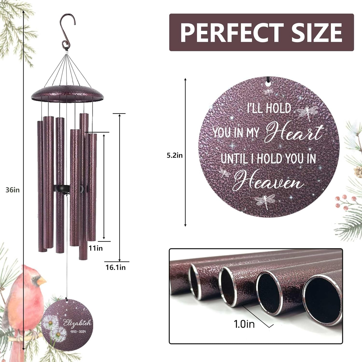 ASTARIN Personalized Memorial Wind Chimes, Customized Sympathy Deep Tone Wind Chime, Grief Gifts