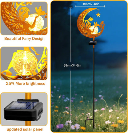 YJFWAL Garden Solar Fairy Lights Pathway Stake Lights Glass Globe with Moon Angel Decor, Gifts for