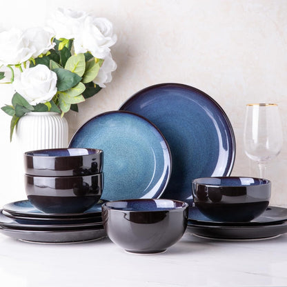 LERATIO Ceramic Dinnerware Sets for 4,Stoneware Coupe Plates and Bowls Sets,Highly Chip and Crack