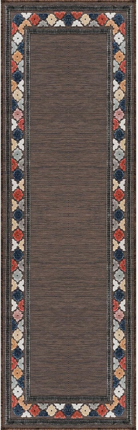 Beverly Rug Outdoor Runner Rug 2x7 Modern Floral Bordered Area Rugs for Indoor and Outdoor Patio
