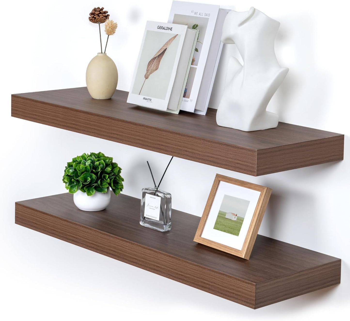 Deep Floating Shelves for Wall, 36'' x 12'' Rustic Large Floating Shelves Set of 2, 12 Inch Deep
