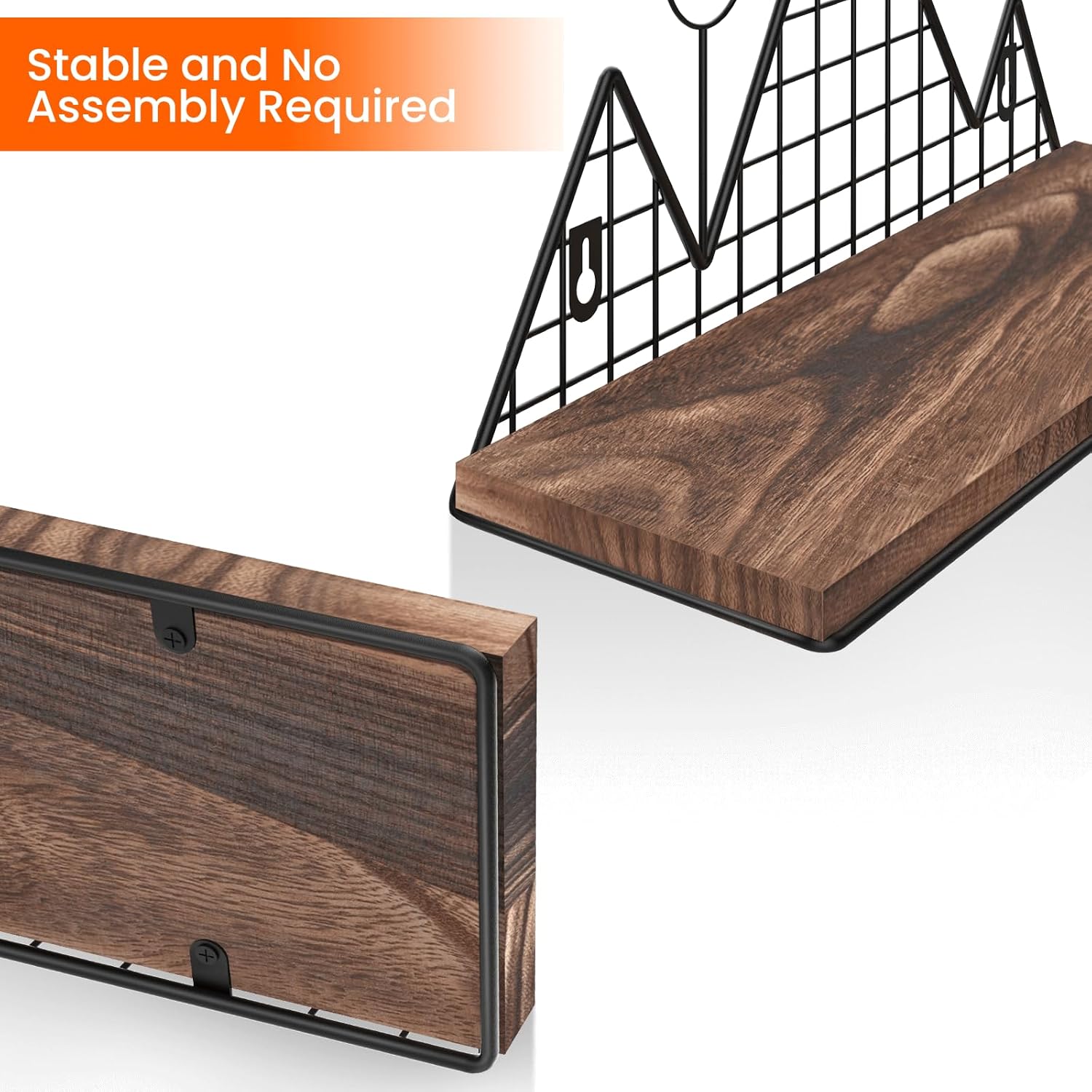 Homode Floating Shelves, Set of 2 Mountain Wall Shelves, Rustic Wood Display Storage Shelf with