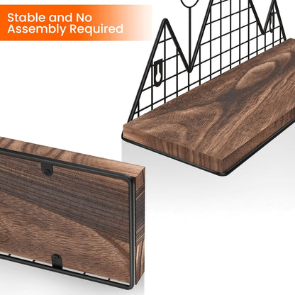 Homode Floating Shelves, Set of 2 Mountain Wall Shelves, Rustic Wood Display Storage Shelf with