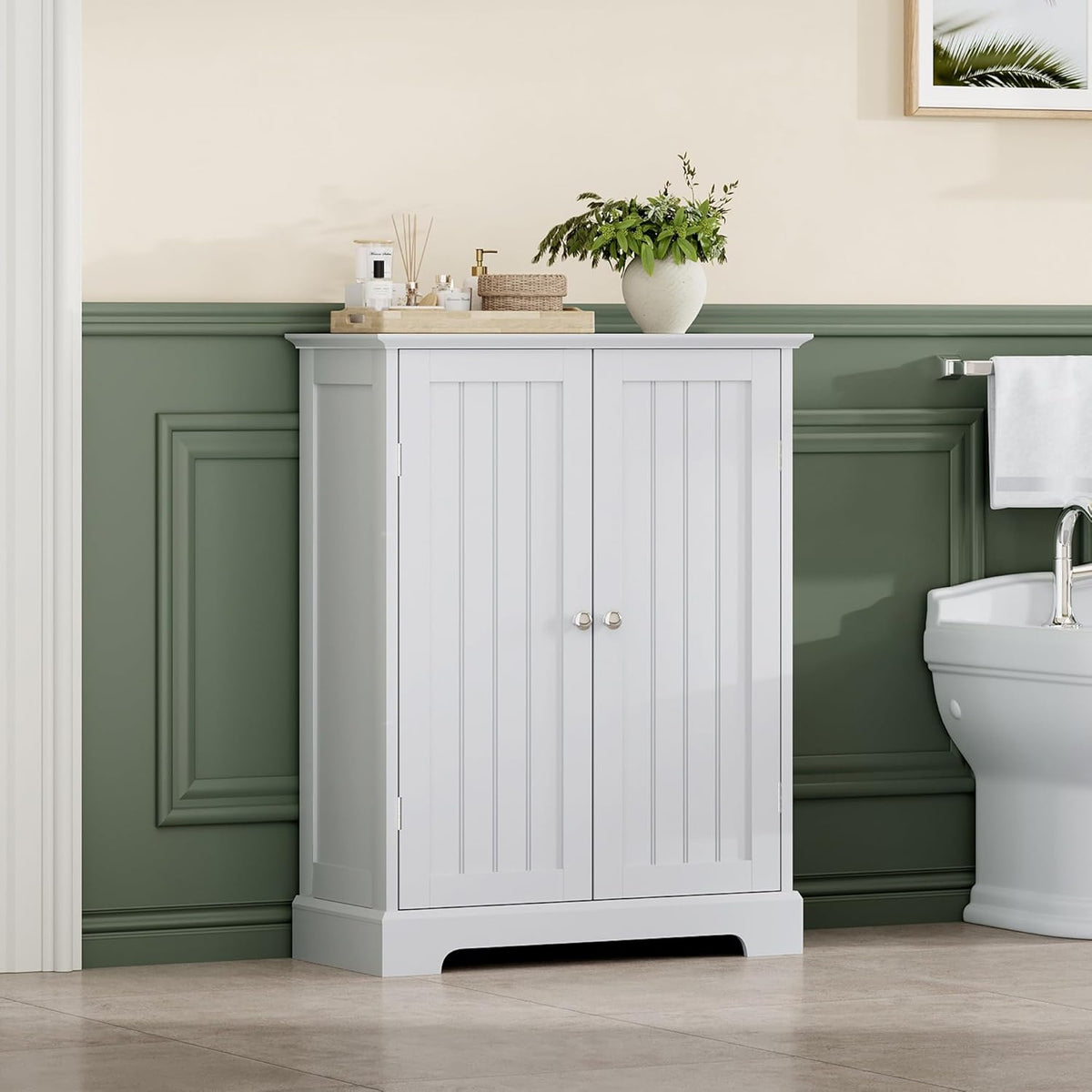 ChooChoo Bathroom Floor Cabinet, Modern Bathroom Storage Cabinet with 2 Doors and Adjustable