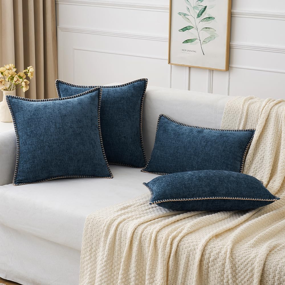 MIULEE Pack of 2 Couch Throw Pillow Covers 20x20 Inch Coastal Navy Blue Farmhouse Decorative Pillow